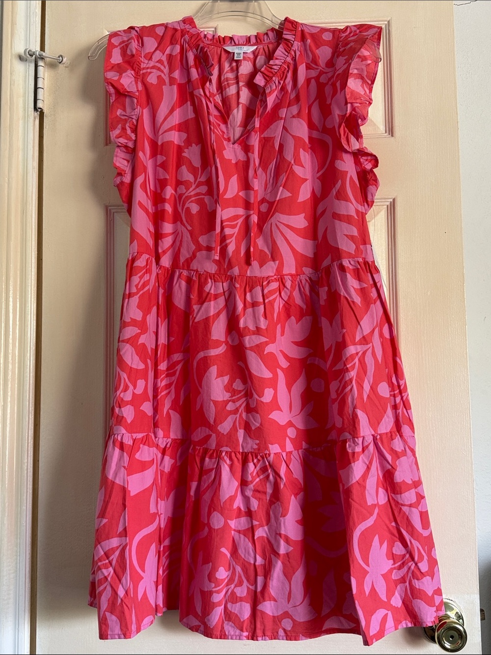 Women’s Time & Tru Pink & lavender Floral Tiered Ruffle Dress